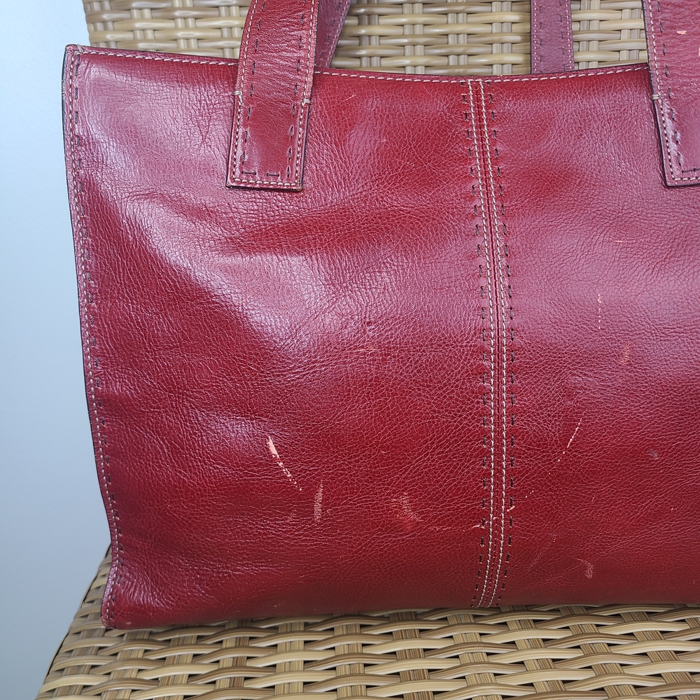 Fossil Red Leather Shoulder Tote Bag Large Vintage ZB9010 - Picture 6 of 16